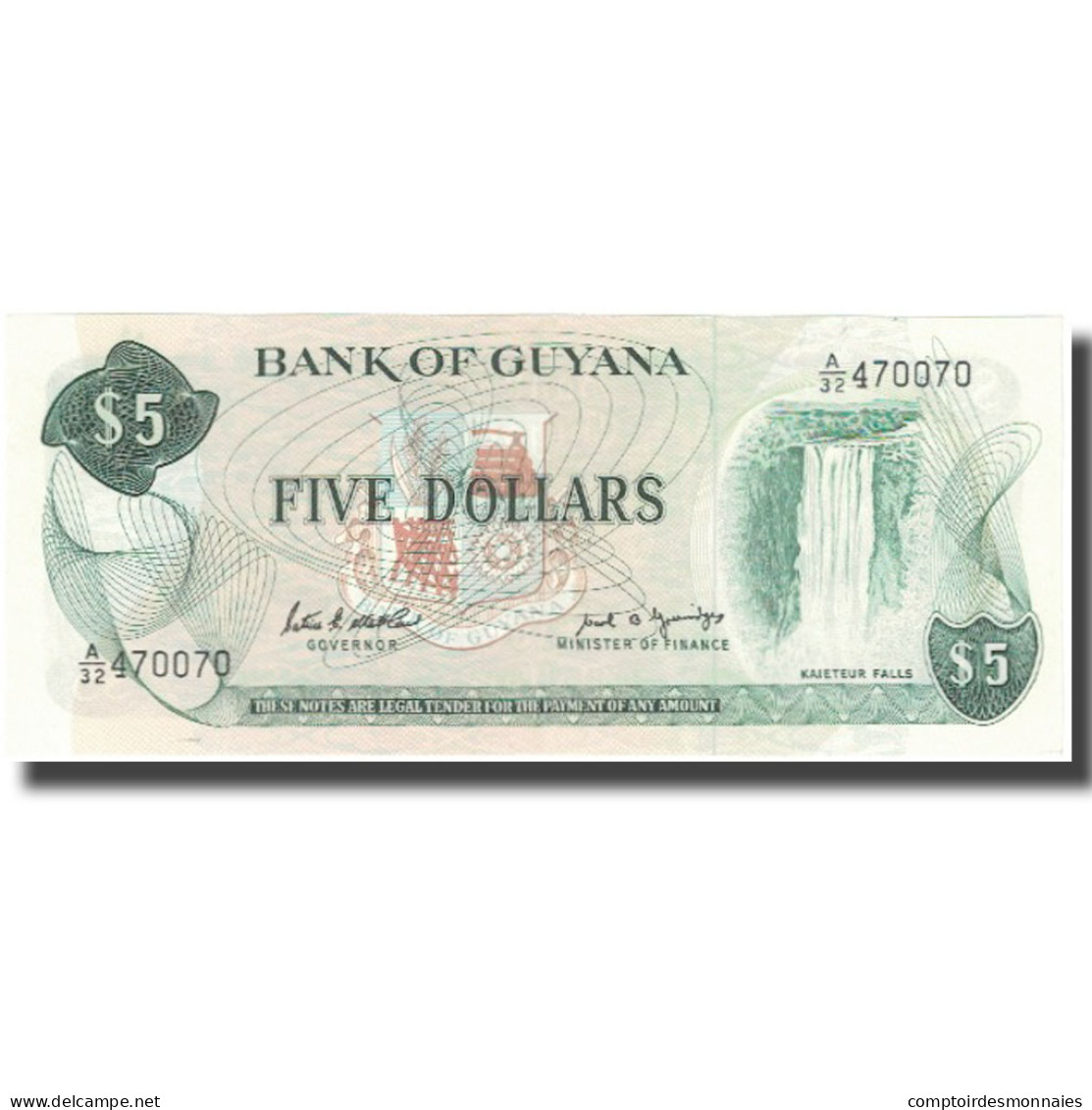 Billet, Guyana, 5 Dollars, Undated (1989), KM:22e, NEUF - Guyana