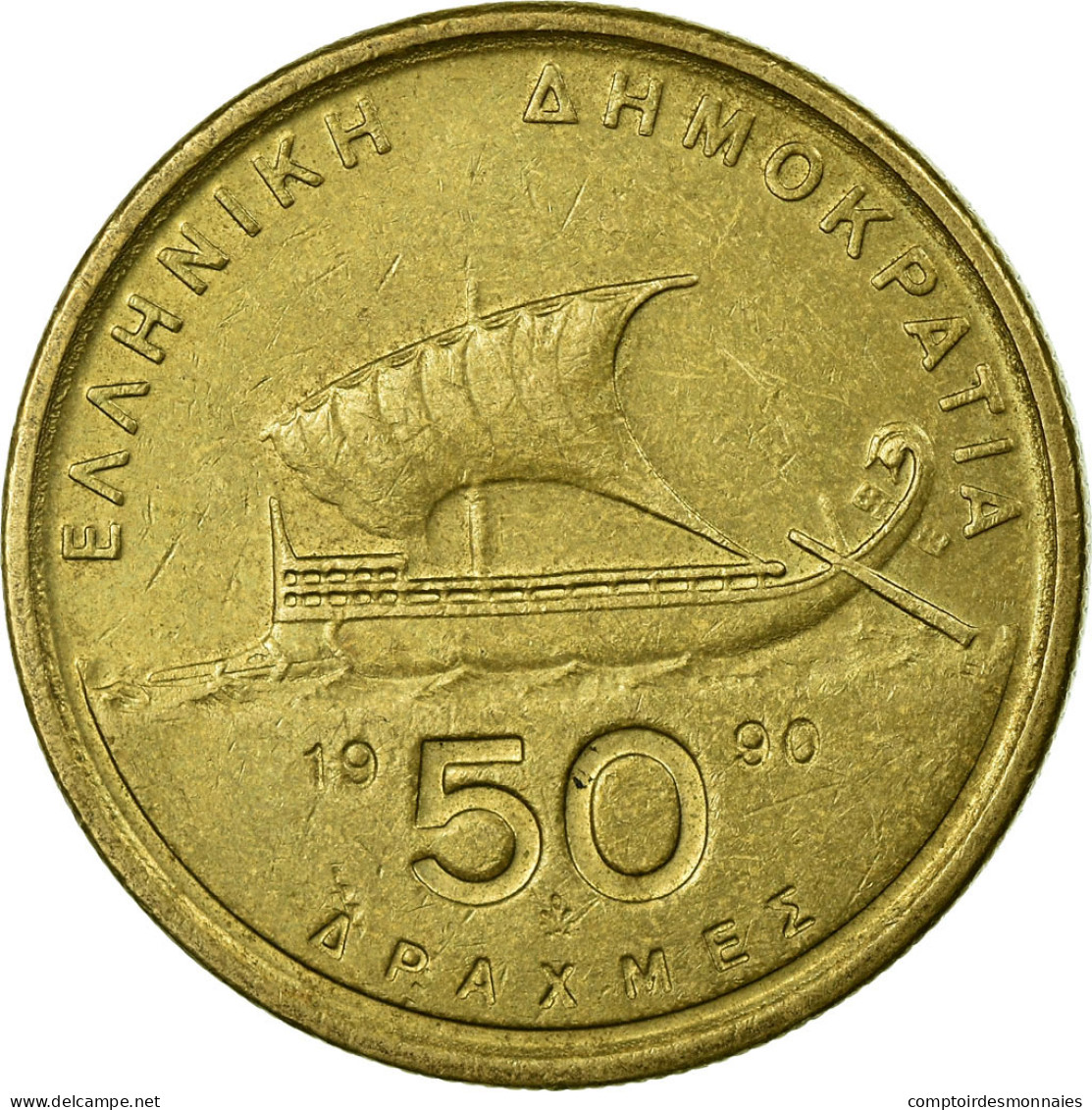 Monnaie, Grèce, 50 Drachmes, 1990, TB+, Aluminum-Bronze, KM:147 - Grèce