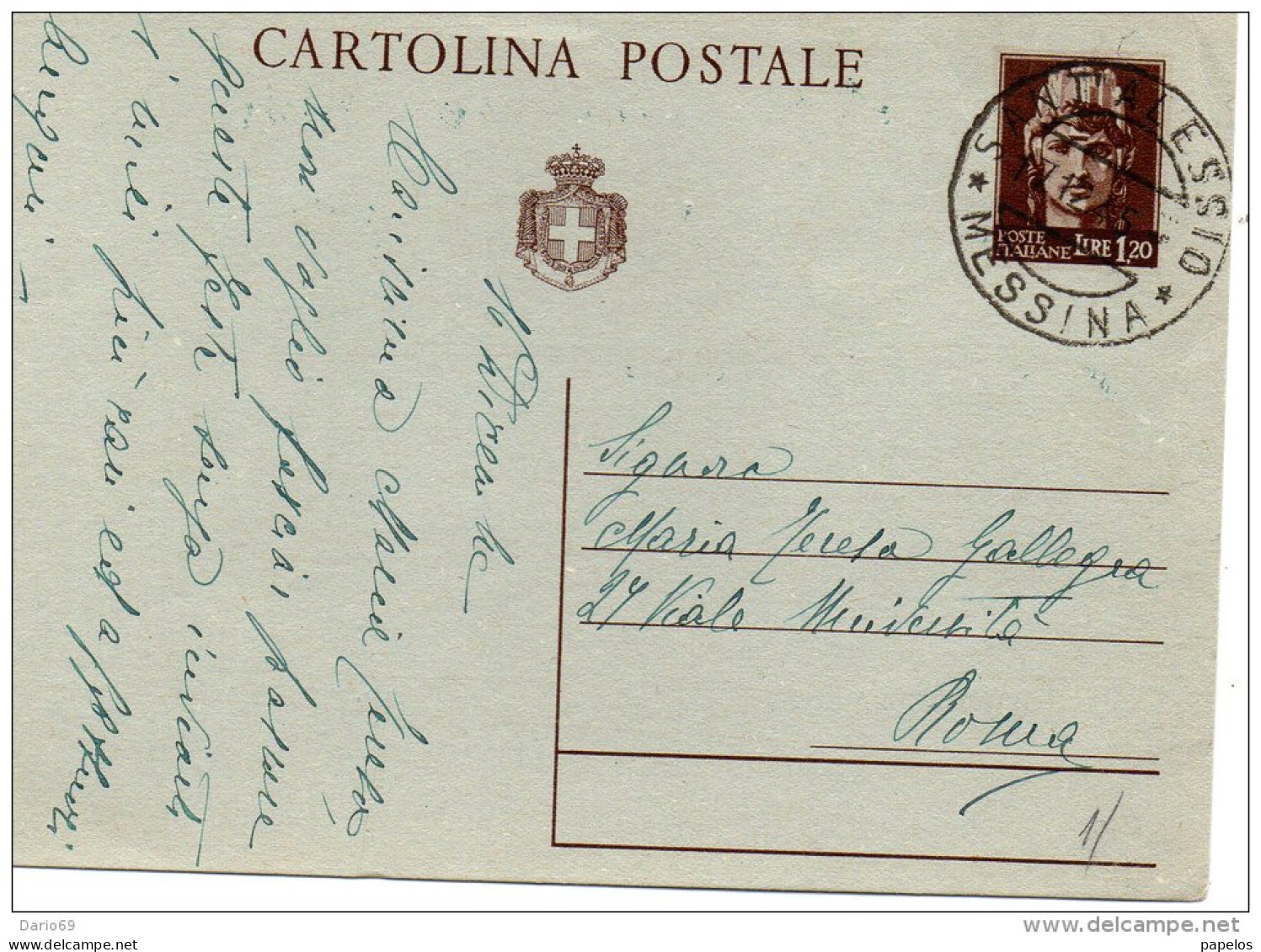 1945  CARTOLINA CON ANNULLO S.ALESSIO  MESSINA - Stamped Stationery