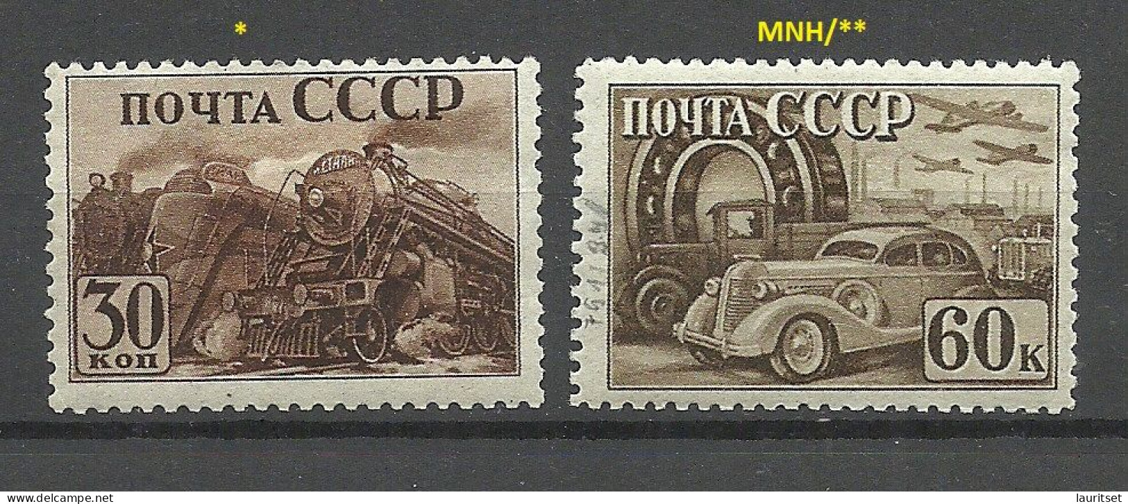 RUSSIA Soviet Union 1941 Michel 789 & 791 MH/MNH Transport Car Train - Other & Unclassified