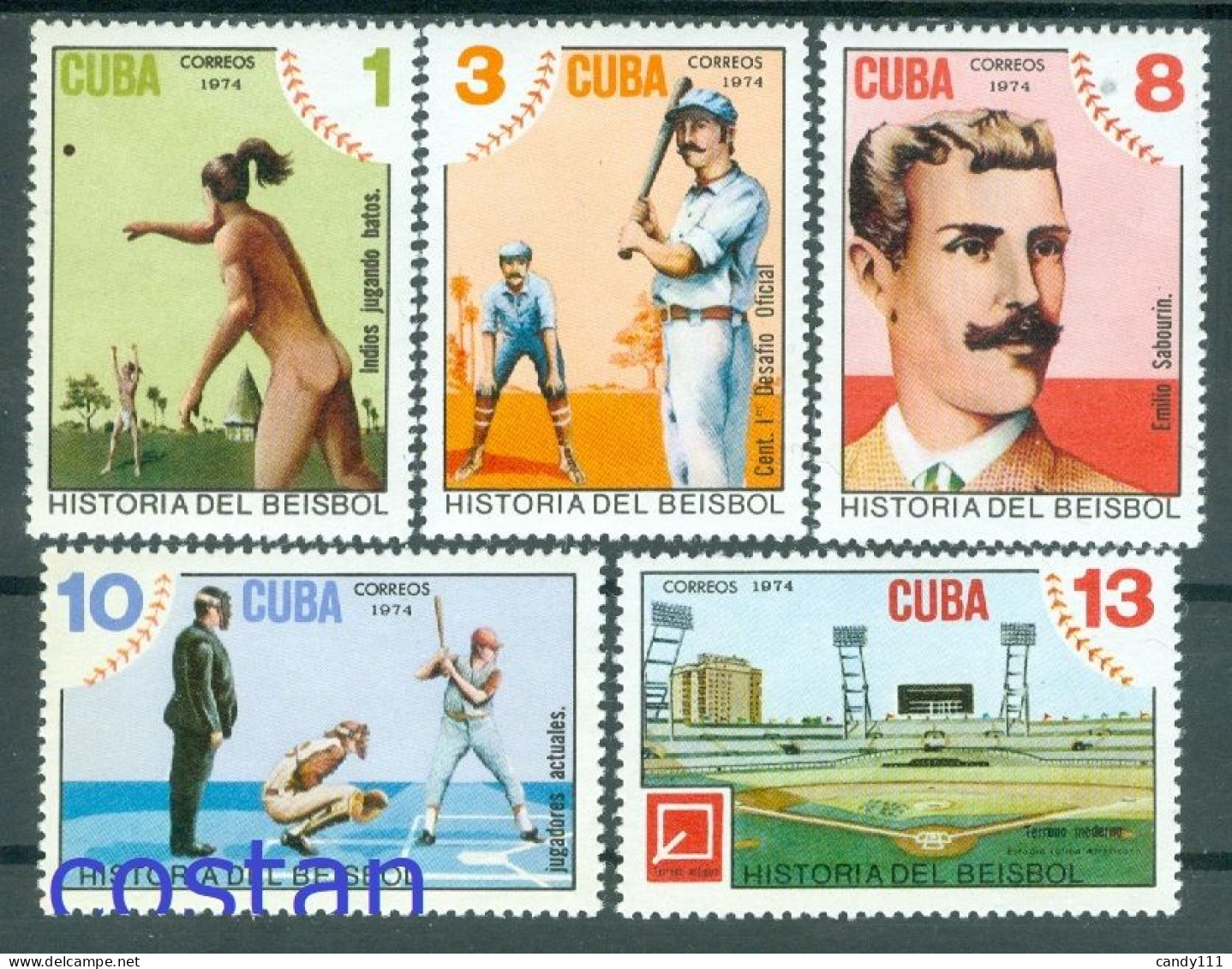 1974 Baseball History ,Emilio Sabourin,Indios Playing Ball Game,CUBA,Mi.2005,MNH - Baseball