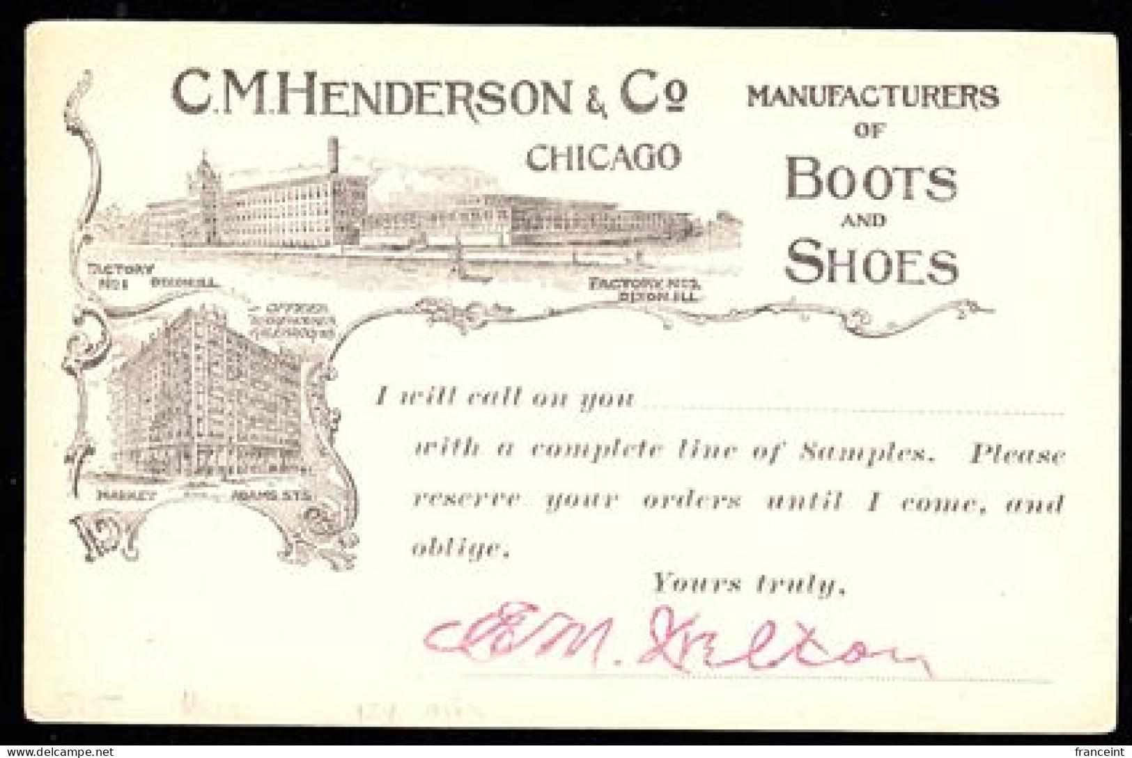 ETATS UNIS(1890) Fabrique De Chaussures Et De Bottes. Entier Publicitaire à 1 Cent: "C.M. Henderson & Company." - ...-1900