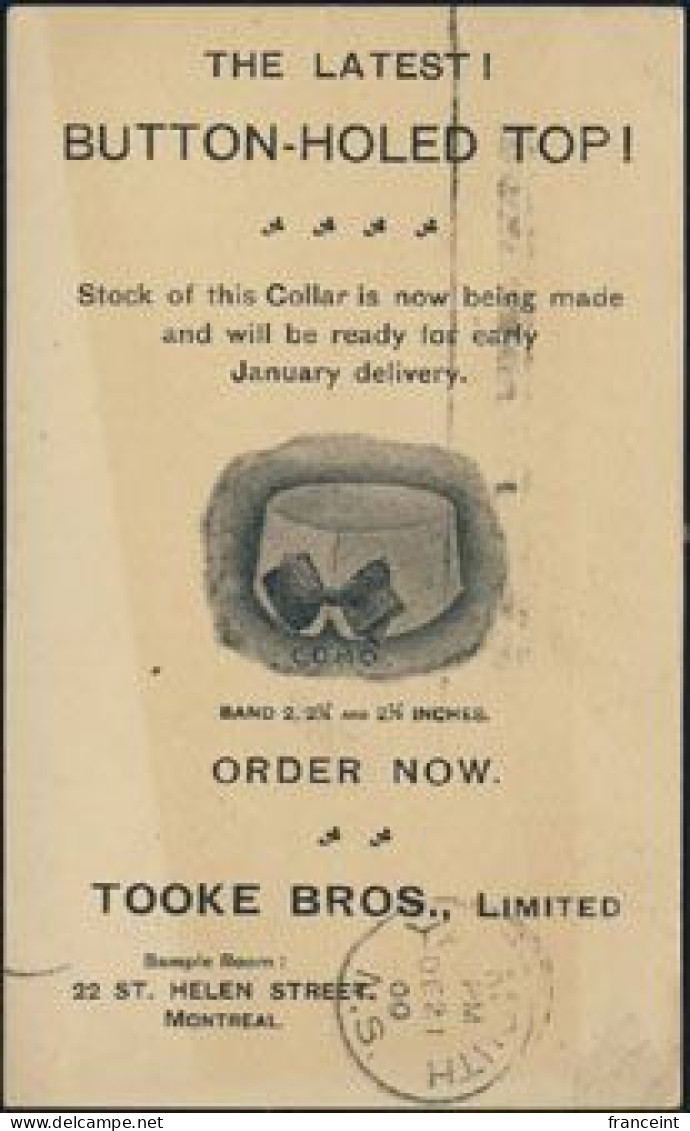 CANADA(1900) Cravate. Entier Publicitaire à 1 Cent. "Tooke Bros., Limited." - 1860-1899 Reign Of Victoria