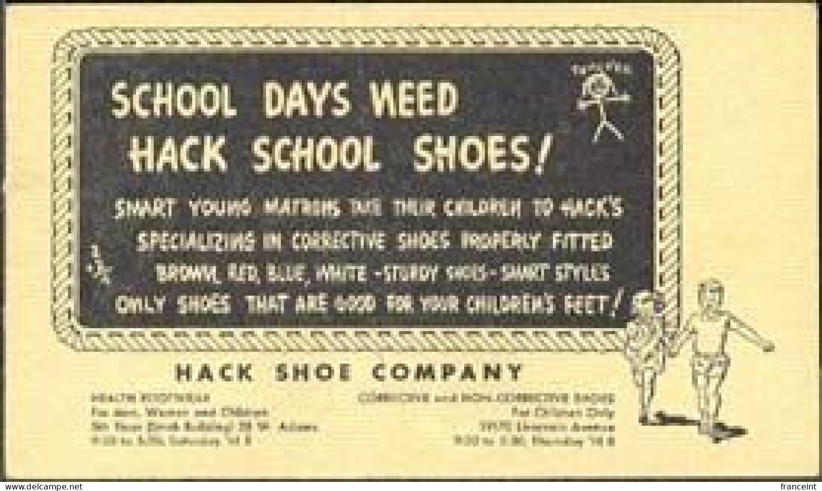 U.S.A.(1950) Blackboard. Shoes. Postal Card With Advertisement For Hack School Shoes, Corrective Or Non-corrective. - 1941-60