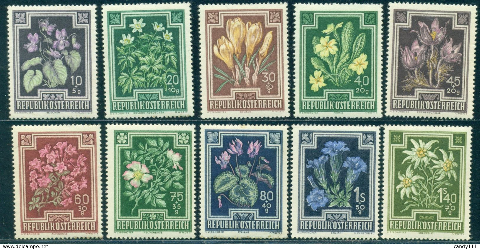 1948 Tuberculosis,Medicinal Plant,violet,crocus,gentian,Edelweiss,Austria,868,MNH - Plantas Medicinales