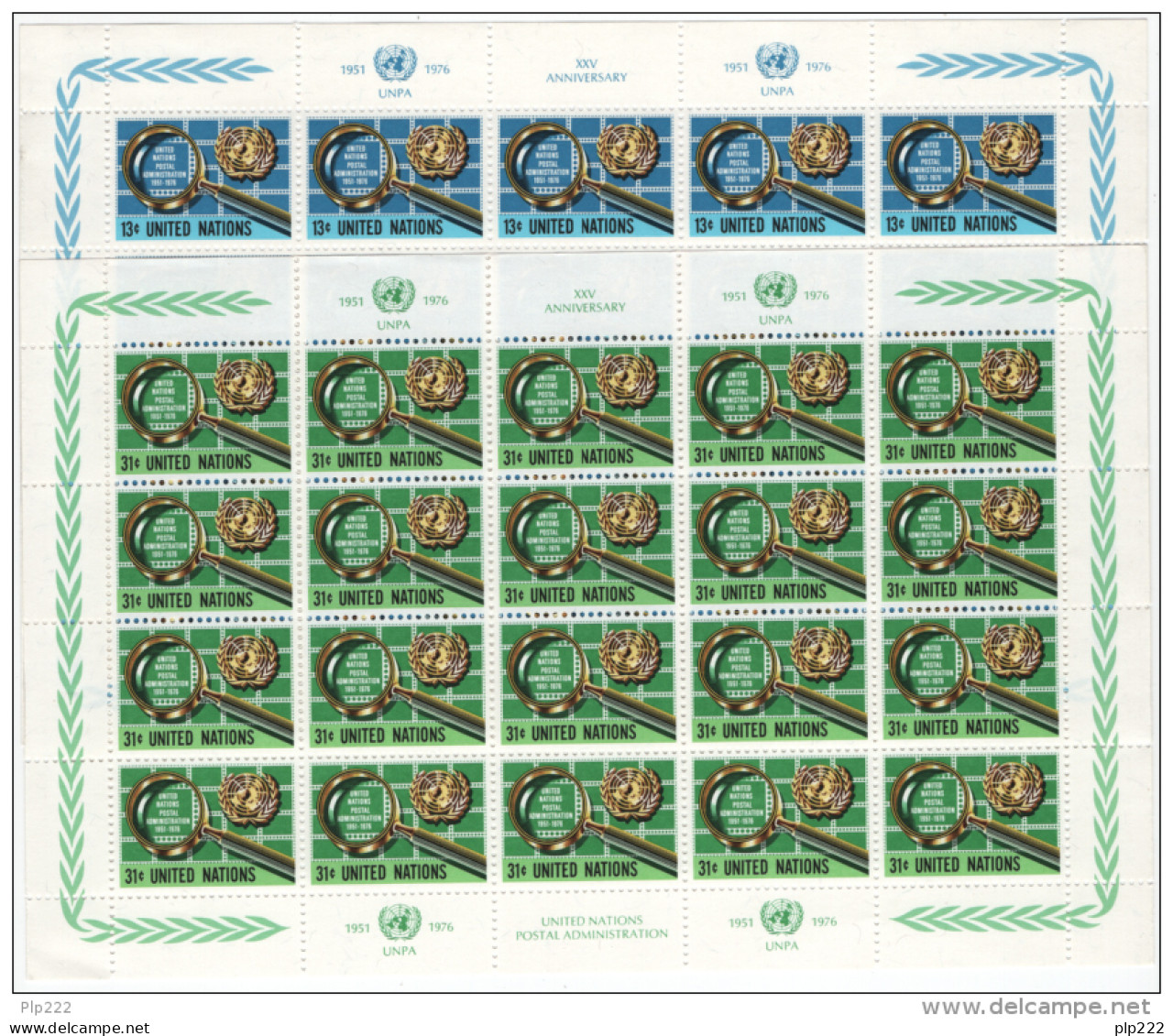 ONU 1976 Unif. 269/70 Minifogli Da 20 **/MNH VF - Unused Stamps