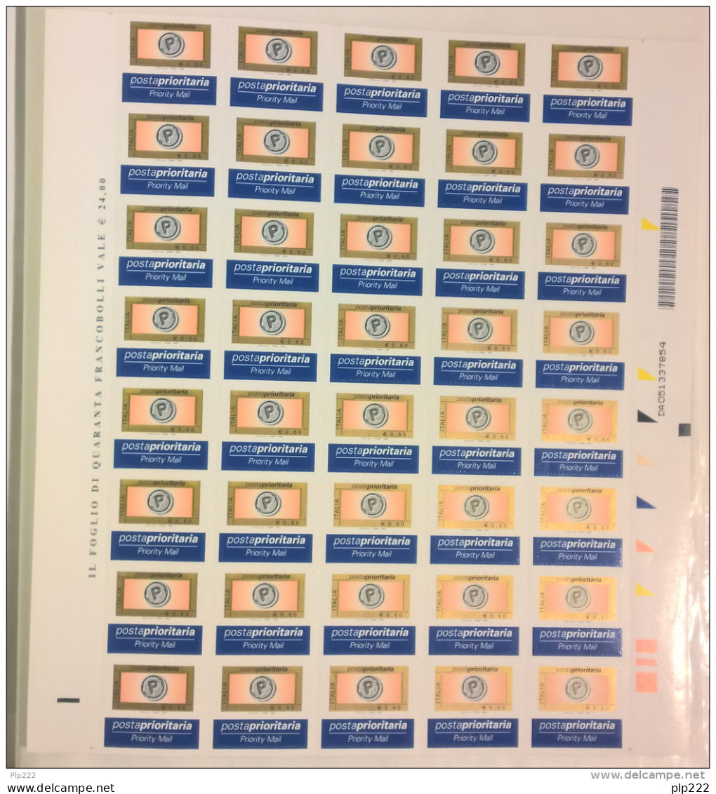 Italia Repubblica 2006 Prioritario 0,60 &euro; Foglio Completo Di 40 Val **/MNH VF - Feuilles Complètes