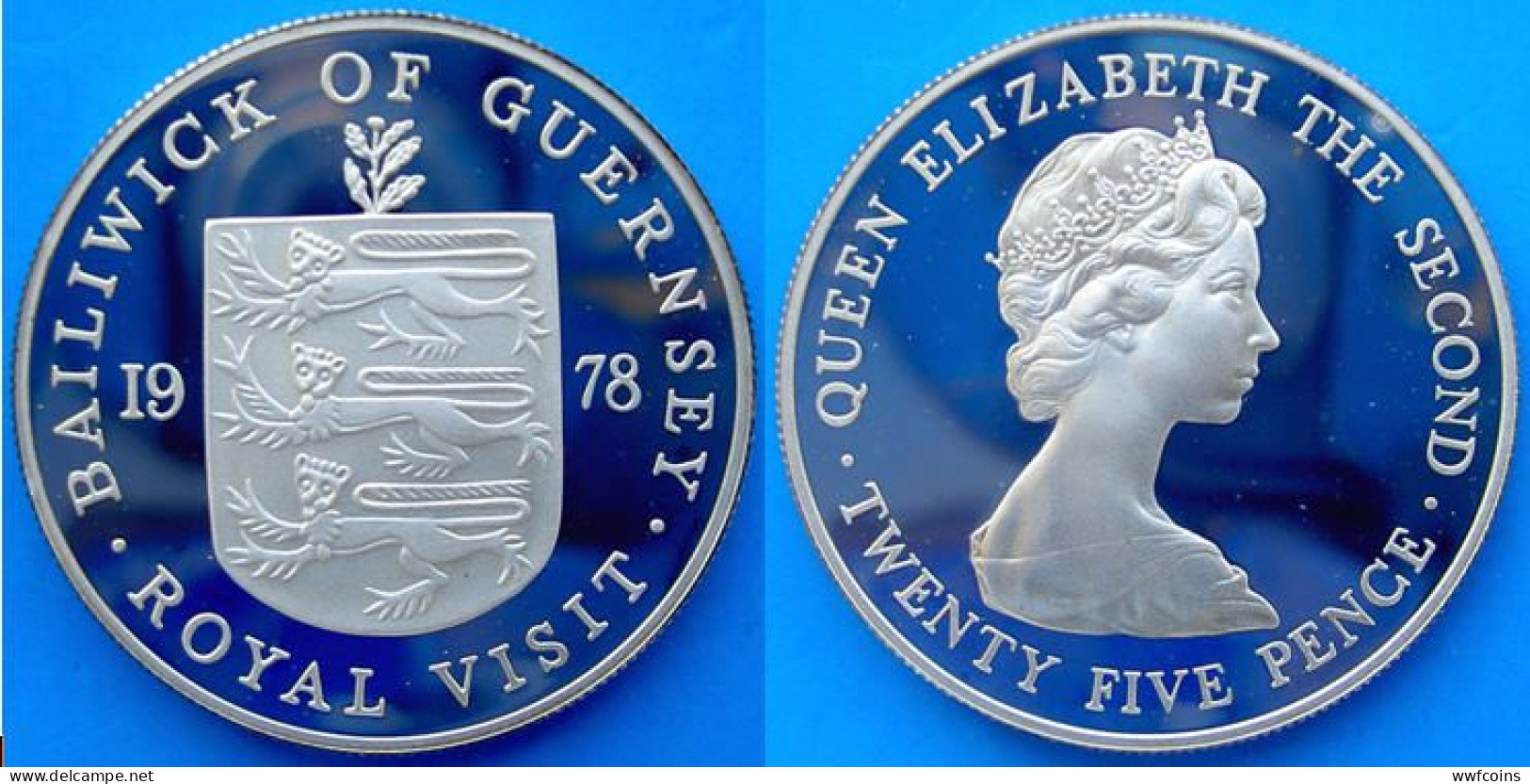 GUERNSEY 25 P 1978 ARGENTO PROOF ROYAL VISIT PESO 28,76g TITOLO 0,925 CONSERVAZIONE FONDO SPECCHIO UNC. - Guernsey