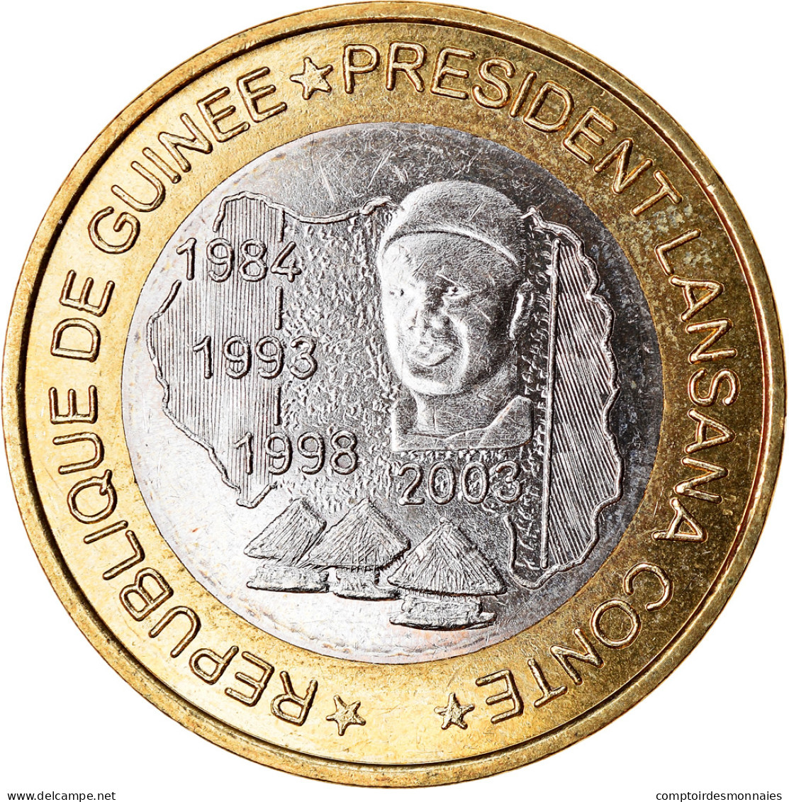 Monnaie, Guinea, 6000 CFA, 2003, Président Lansan Conté, SPL, Bi-Metallic - Guinée