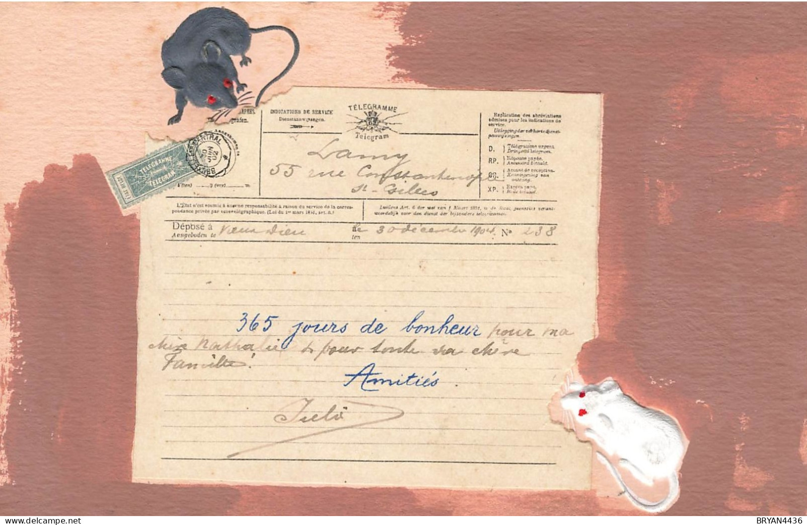 RATS - RONGEURS  - CARTE ILLUSTREE GAUFFREE - RATS DEVORANT UN TELEGRAMME - Flusspferde