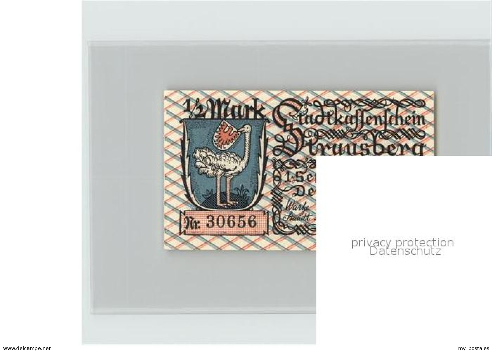 42381428 Strausberg Brandenburg Stadtkassenschein 1/2 Mark Wappen Strausberg - Strausberg