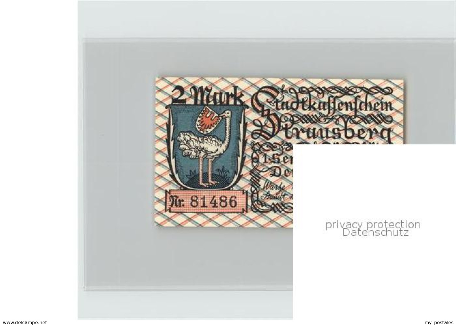 42381427 Strausberg Brandenburg Stadtkassenschein 2 Mark Wappen Strausberg - Strausberg