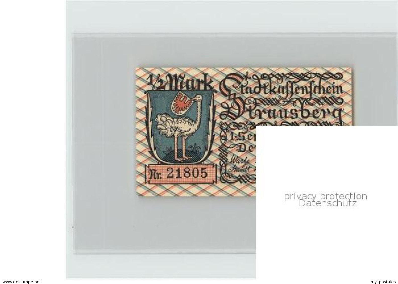 42381426 Strausberg Brandenburg Stadtkassenschein 1/2 Mark Wappen Strausberg - Strausberg