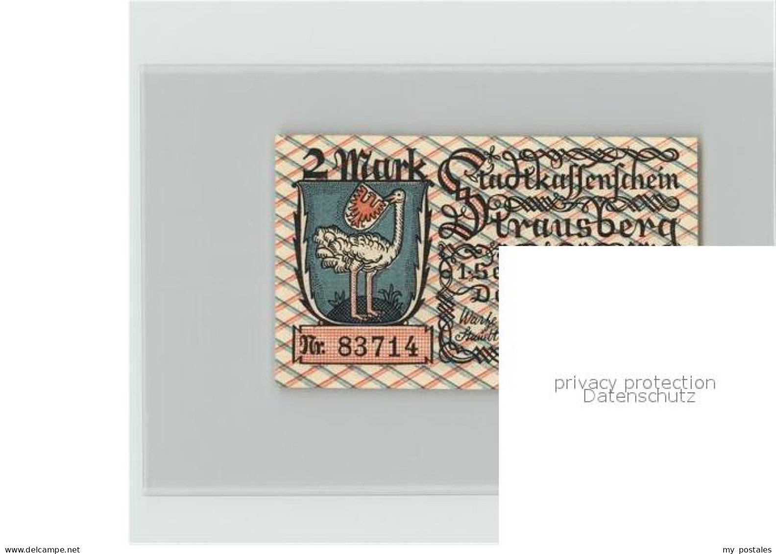 42381417 Strausberg Brandenburg Stadtkassenschein 2 Mark Wappen Strausberg - Strausberg