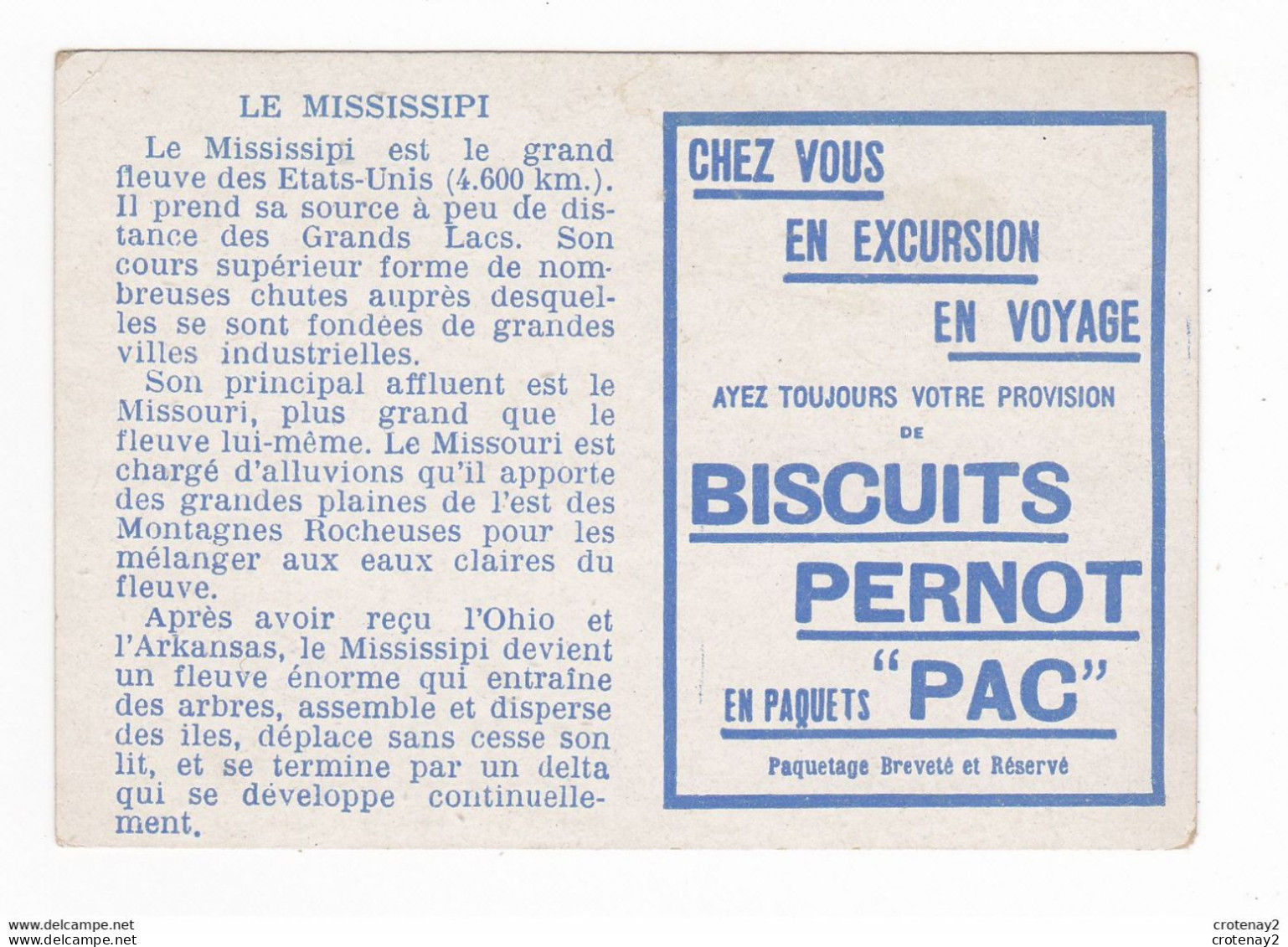 Belle Chromo Des Biscuits PERNOT à Dijon Série Les Fleuves Amérique Du Nord Le Mississipi VOIR DOS Explications - Pernot