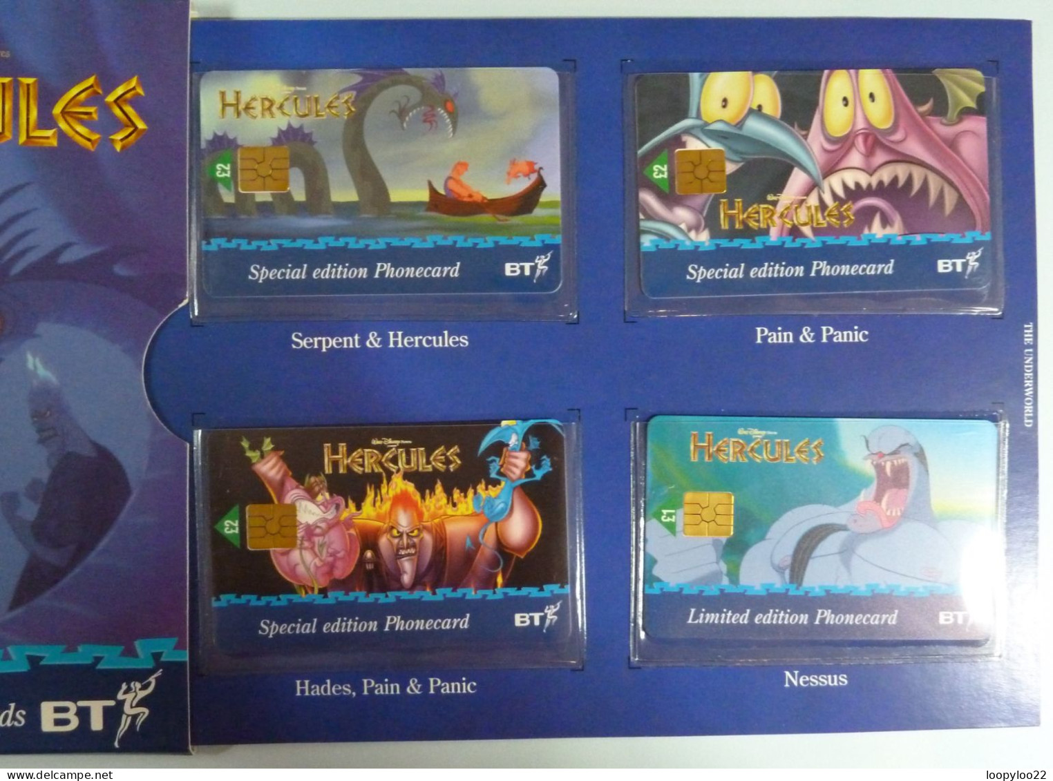 UK - BT - Chip - Walt Disney - HERCULES  The Man. The Myth. The Movie - Set Of 8 - Mint In Folder With Original Envelope - Autres & Non Classés