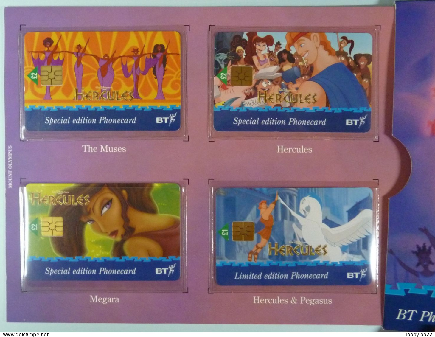 UK - BT - Chip - Walt Disney - HERCULES  The Man. The Myth. The Movie - Set Of 8 - Mint In Folder With Original Envelope - Andere & Zonder Classificatie