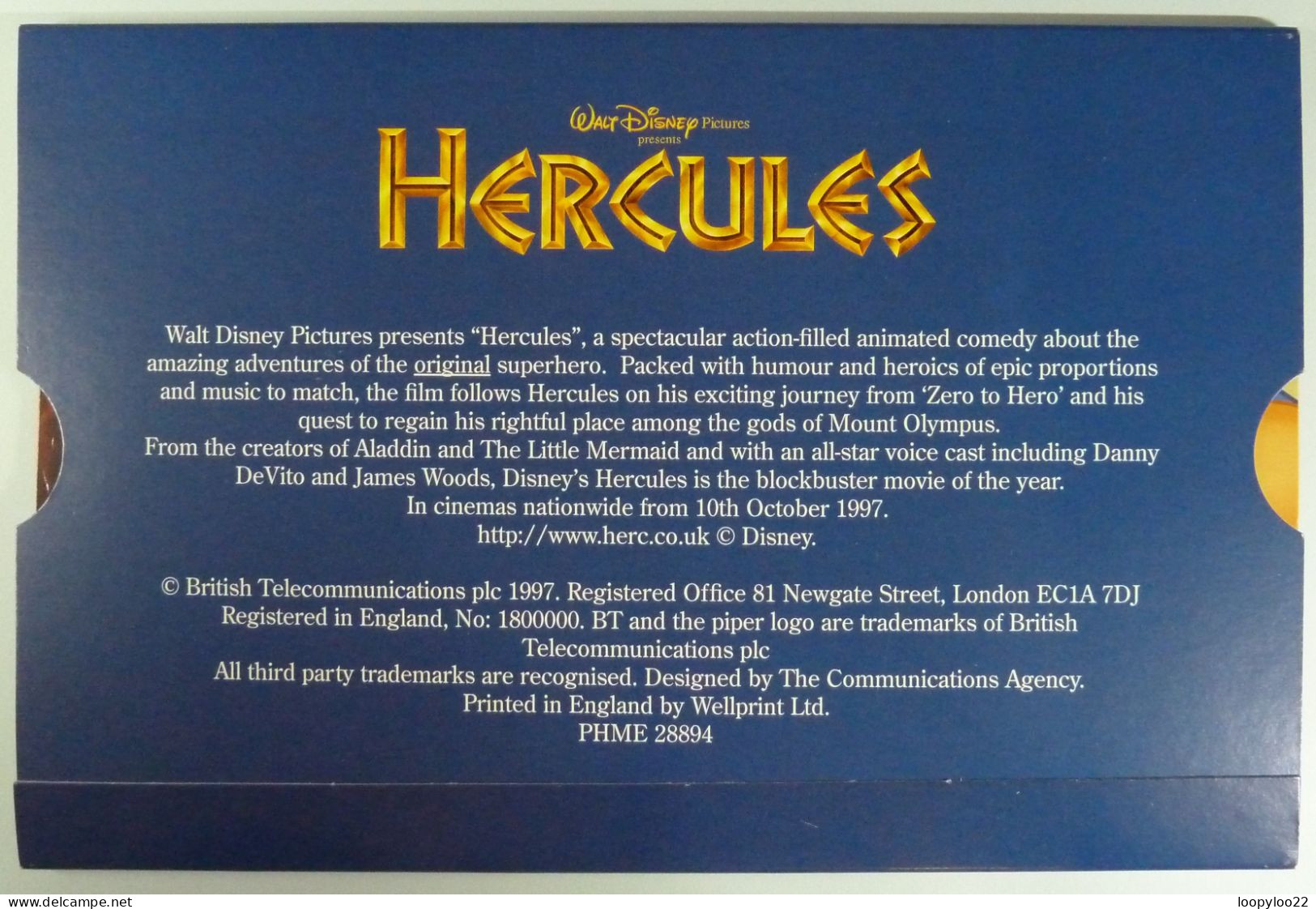 UK - BT - Chip - Walt Disney - HERCULES  The Man. The Myth. The Movie - Set Of 8 - Mint In Folder With Original Envelope - Other & Unclassified