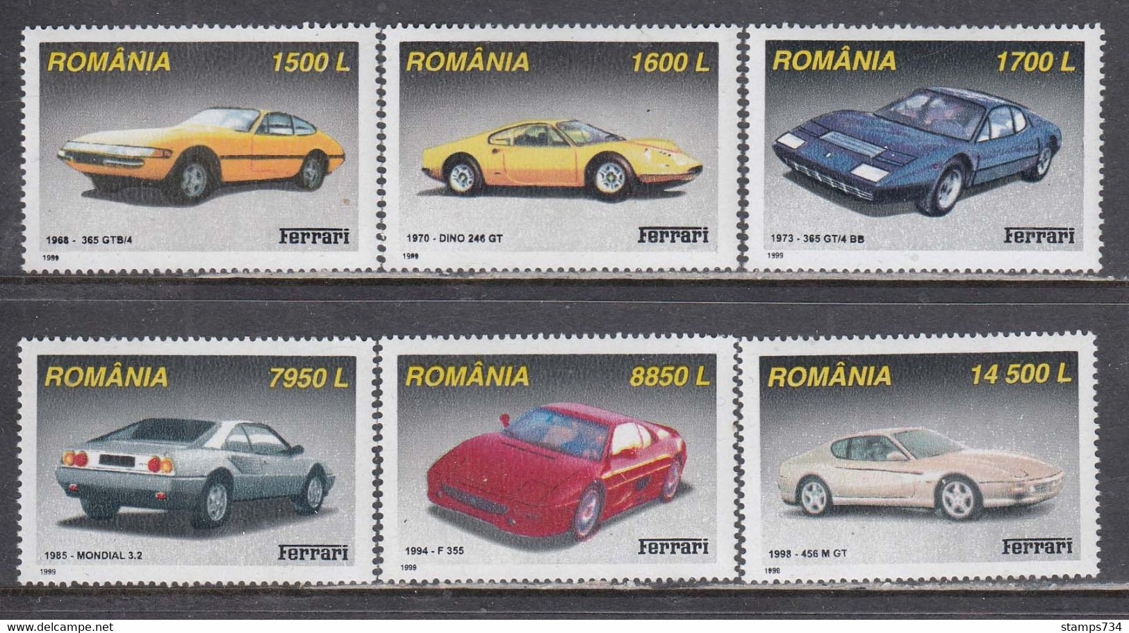 Romania 1999 - Ferrari Automobiles, Mi-Nr. 5450/55, MNH* - Ungebraucht