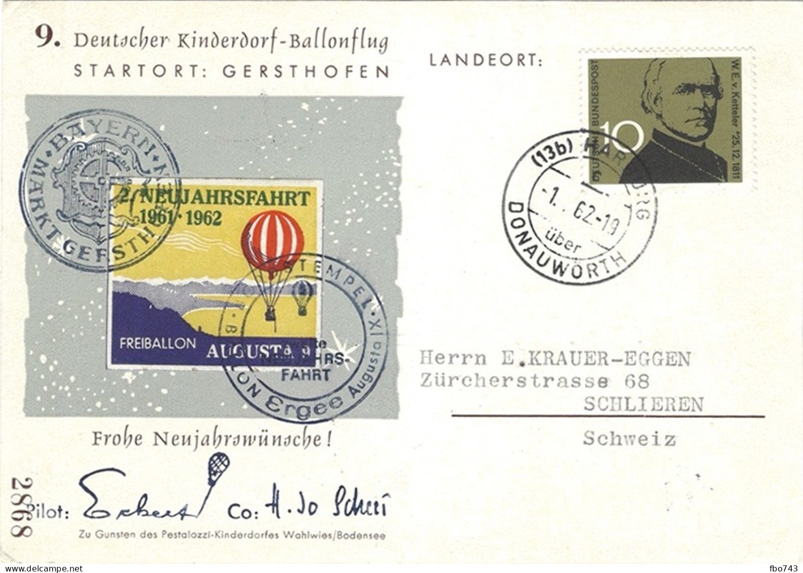 1962 Deutscher Kinderdorf-Ballonflug - Altri & Non Classificati