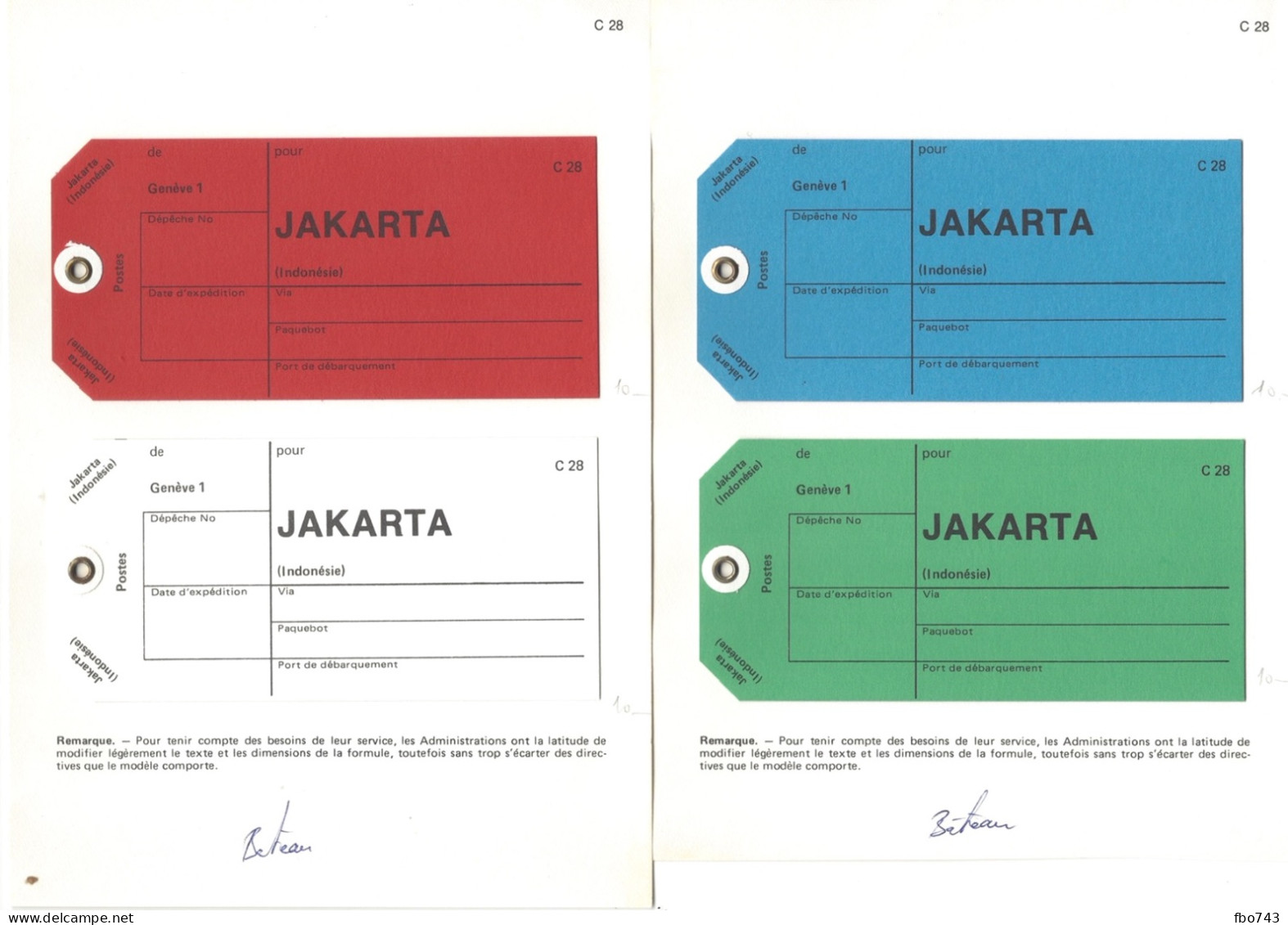 Etiquettes Colis Par Paquebot Genève:Jakarta - Altri & Non Classificati