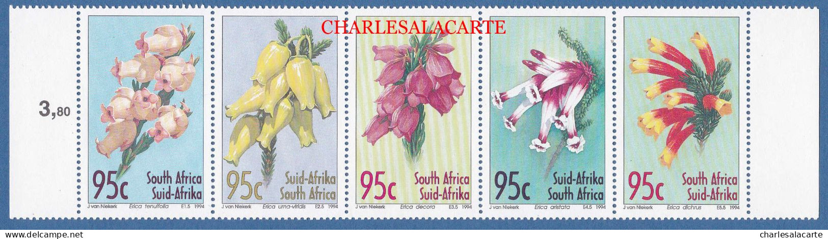 SOUTH AFRICA  1994  FLOWERS HEATHER  SE TENANT STRIP  S.G. 859-863 U.M. - Nuevos