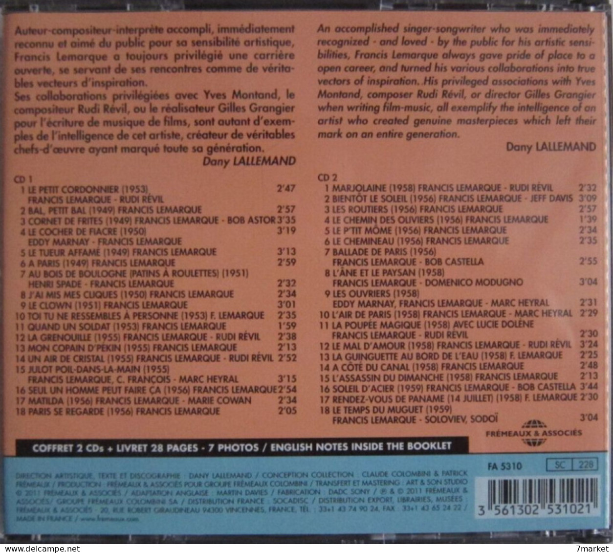 CD/ Francis Lemarque 1949 - 1959. Anthologie. 2 CD /  Frémaux & Associés - 2011 - Autres - Musique Française