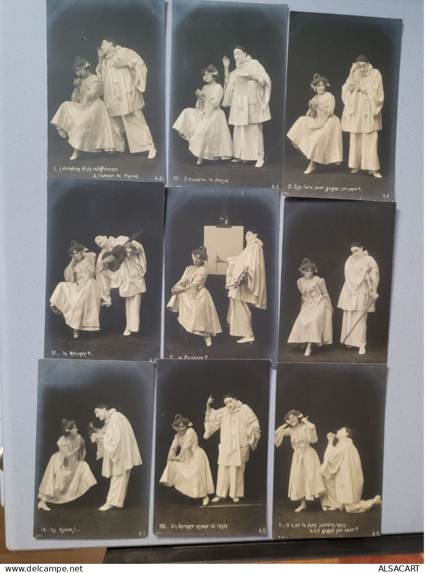 Serie De 9 Cartes  Couple , Photo Studio , Pierrot Et Sa Muse - Colecciones Y Lotes