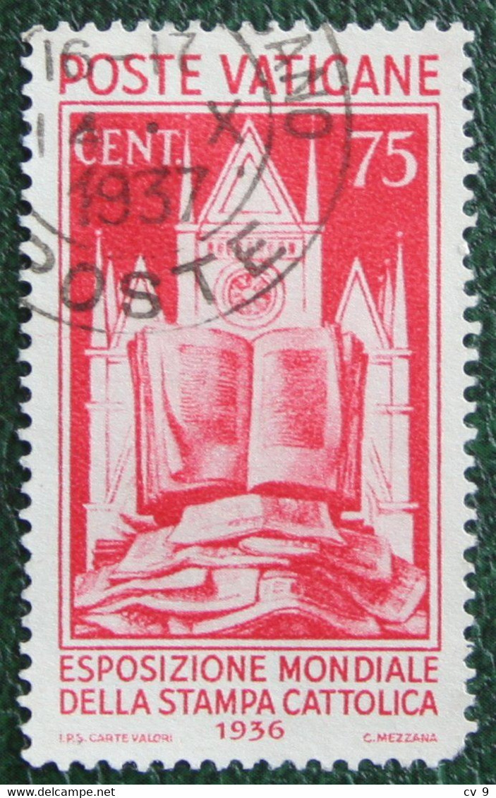 75 Cent World Exhibition CATHOLIC PRESS 1936 Mi 55 Yv 76 Used Gebruikt Oblitere VATICANO VATICAN VATICAAN - Used Stamps