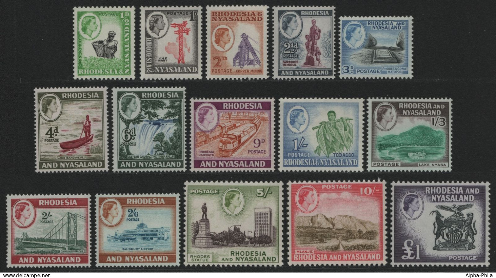 Rhodesien & Nyassa 1959 - Mi-Nr. 19-33 * - MH - Freimarken - Rhodésie & Nyasaland (1954-1963)