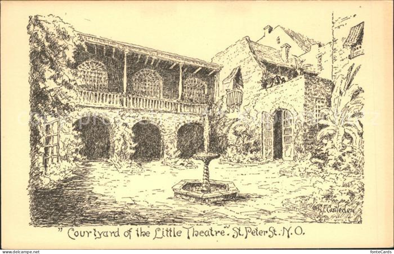 11690550 New_Orleans_Louisiana Courtyard Of The Little Theatre Sketches By Castl - Autres & Non Classés