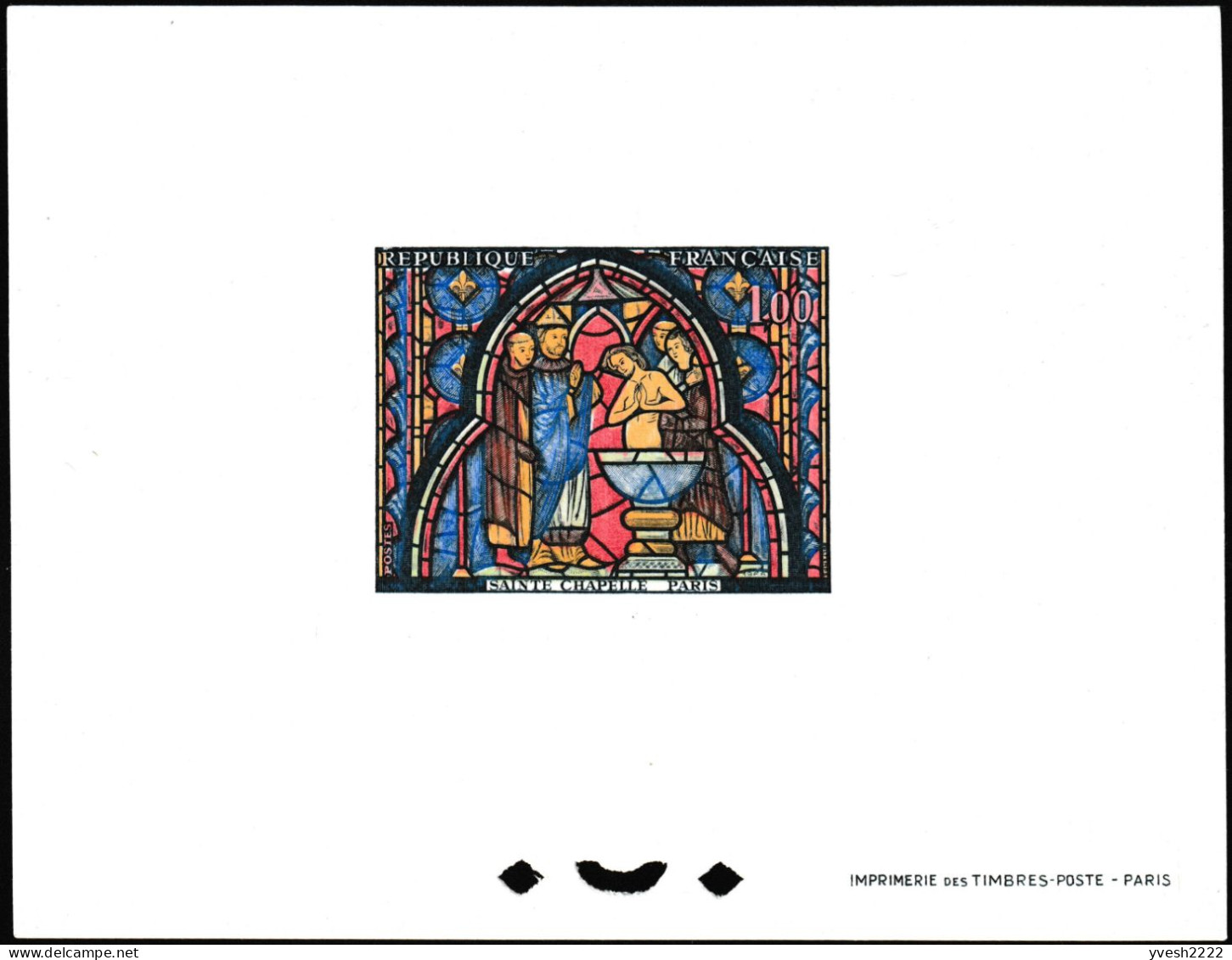 France 1966 Y&T 1492. Vitrail De La Sainte Chapelle. Feuillet De Luxe, Dit épreuve De Luxe. Baptême De Jésus - Glas & Fenster