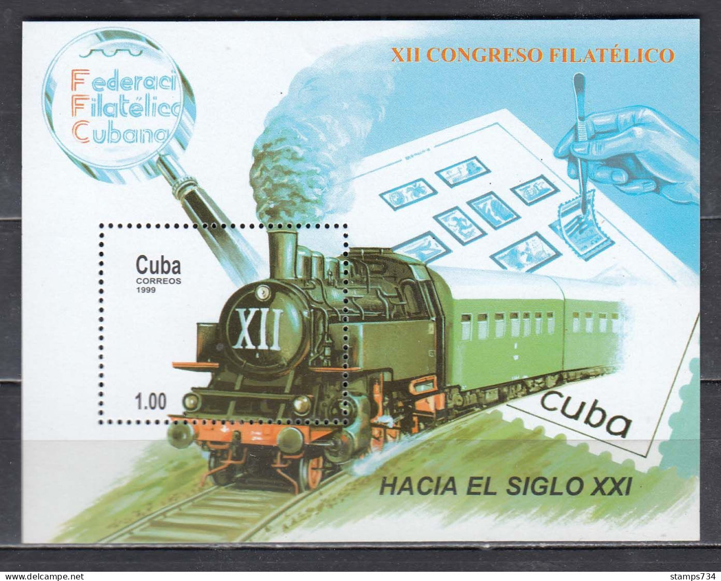 Cuba 1999 - 12th Congress Of The Cuban Philatelic Association: Train, Mi-nr. Bl. 157, MNH** - Neufs