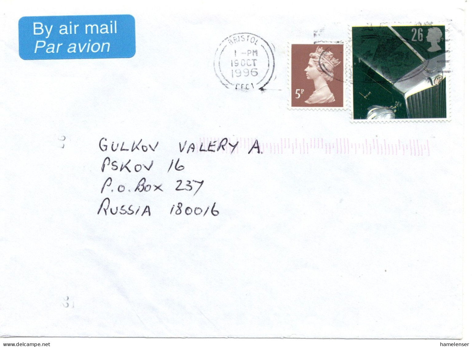 73436 - Grossbritannien - 1996 - 26p MG Rover MiF A LpBf BRISTOL - ... -> PSKOV (Russland) - Storia Postale