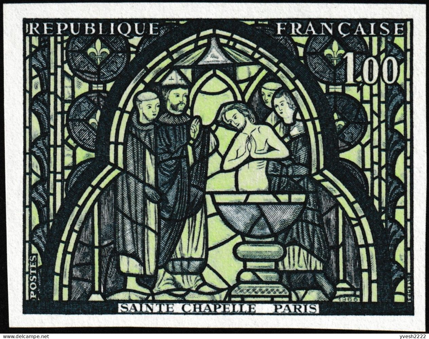 France 1966 Y&T 1492. Vitrail De La Sainte Chapelle. Essai De Couleurs. Baptême De Jésus - Glas & Fenster