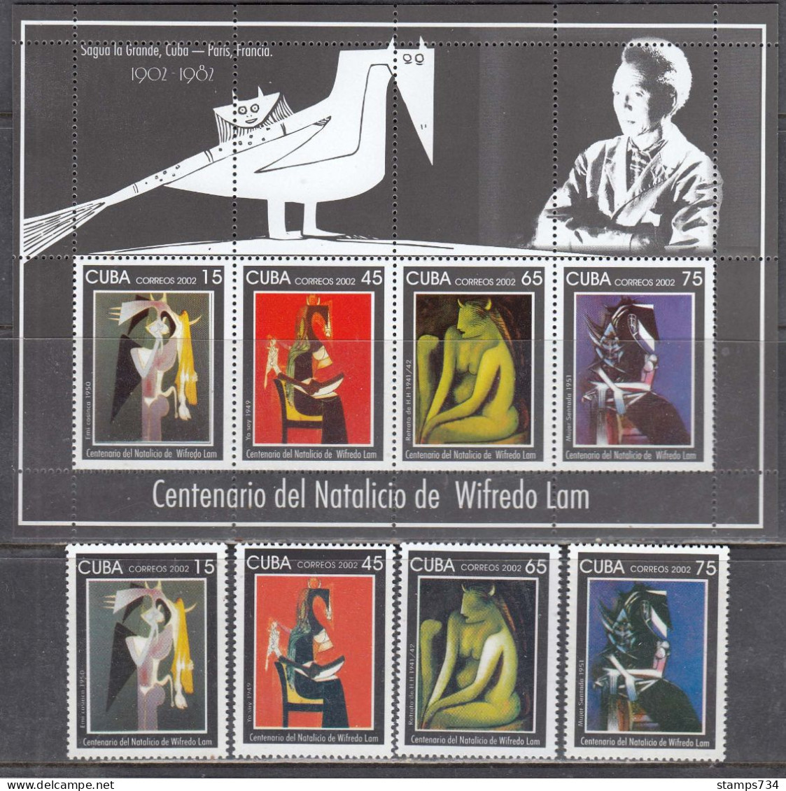 Cuba 2002 - Paintings Of Wlfredo Lam, Mi-nr. 4481/84+Bl. 179, MNH** - Neufs