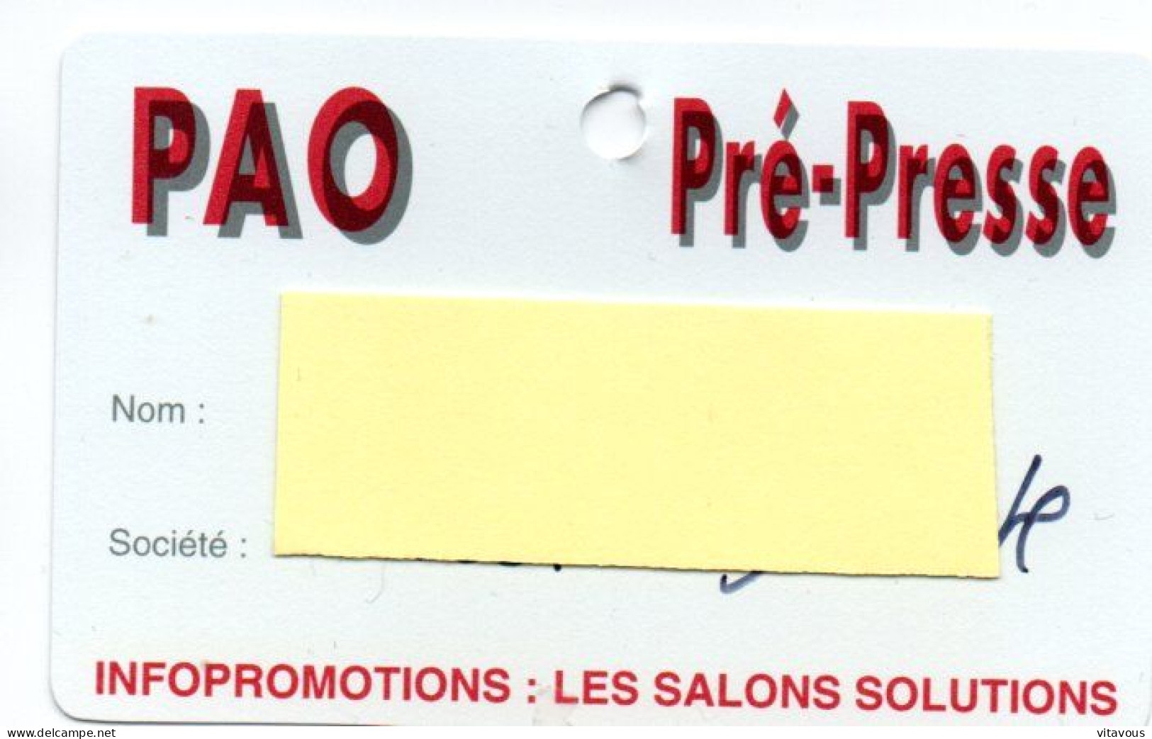 Carte Salon Badge PAO Pré-Presse Card Karte (F 564) - Cartes De Salon Et Démonstration