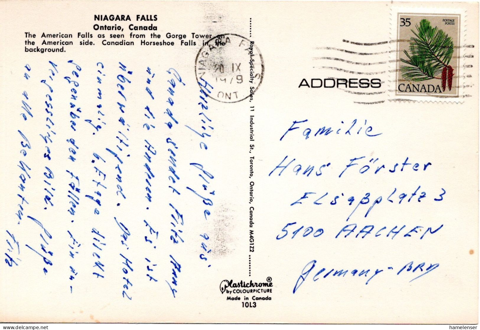 73447 - Canada - 1979 - 35¢ EF A AnsKte NIAGARA FALLS -> Westdeutschland - Lettres & Documents