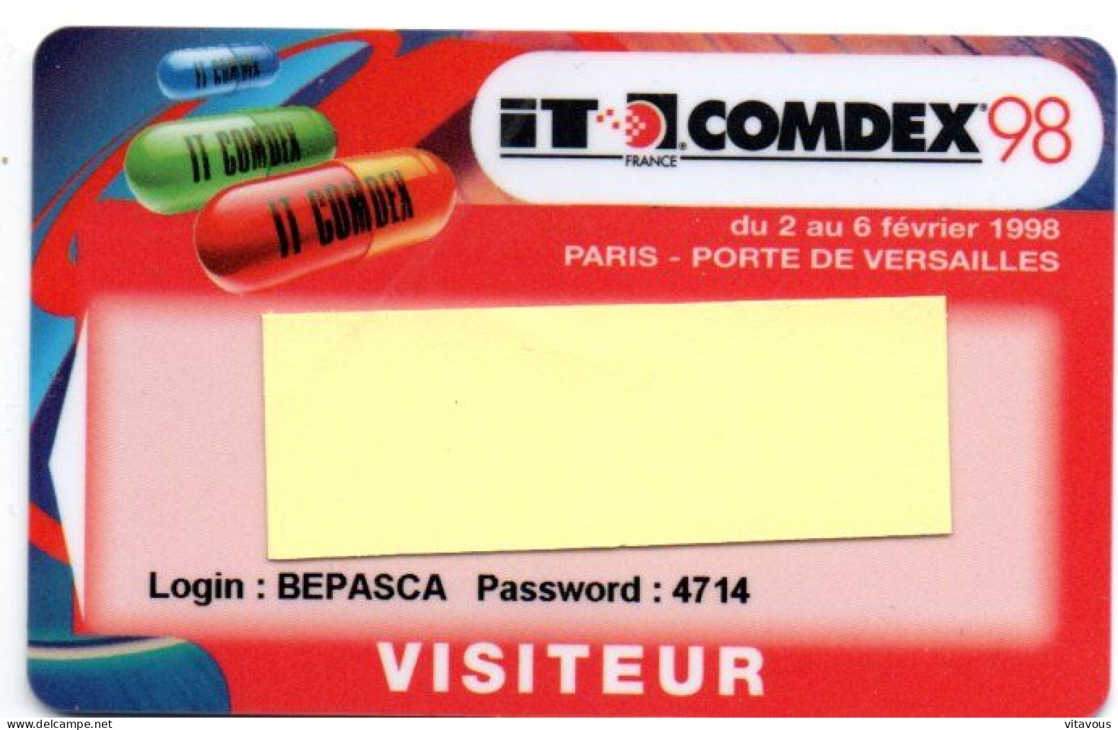 Carte Salon Badge COMDEX 98 Karte (F 567) - Cartes De Salon Et Démonstration