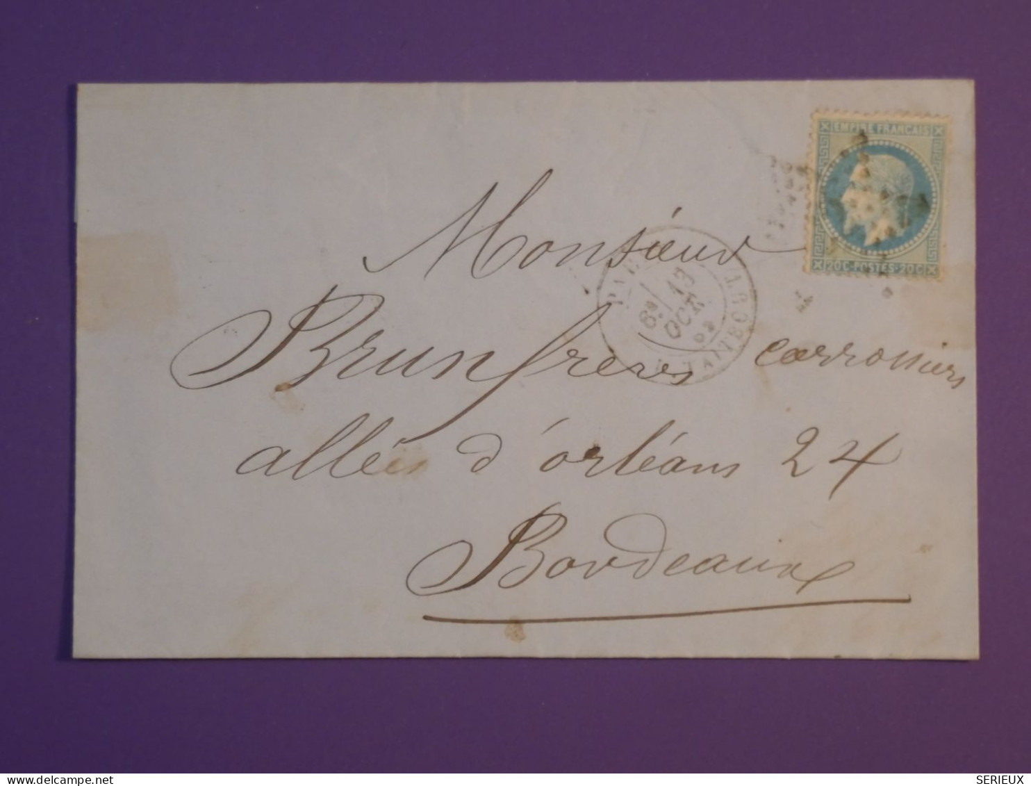 DF20 FRANCE  BELLE LETTRE 1872 ETOILE DE PARIS N°22  A BORDEAUX   +N°29+ AFF. INTERESSANT + - 1849-1876: Période Classique