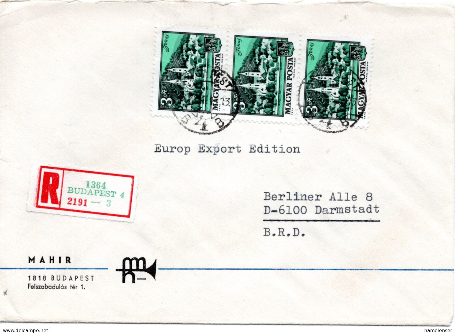 73450 - Ungarn - 1973 - 3@3Ft Tokaj A R-Bf BUDAPEST -> Westdeutschland - Lettres & Documents