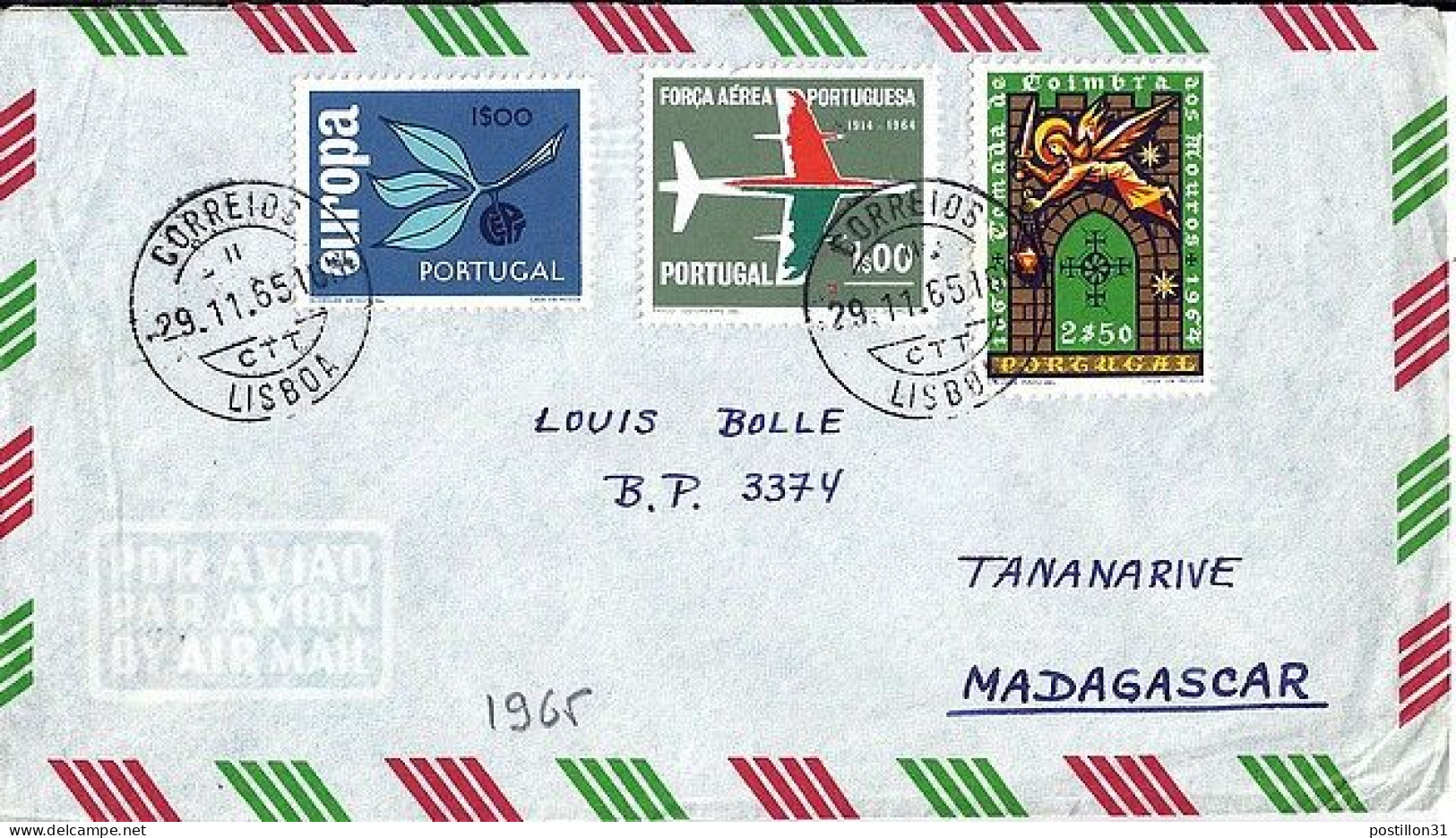 PORTUGAL N° 961/971/974 S/L. DE LISBONNE / 29.11.65 POUR MADAGASCAR - Covers & Documents