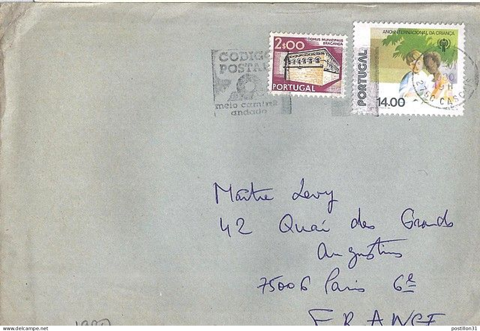 PORTUGAL N° 1426 S/L DE CASCAIS / 22.5.80 POUR LA FRANCE - Lettres & Documents