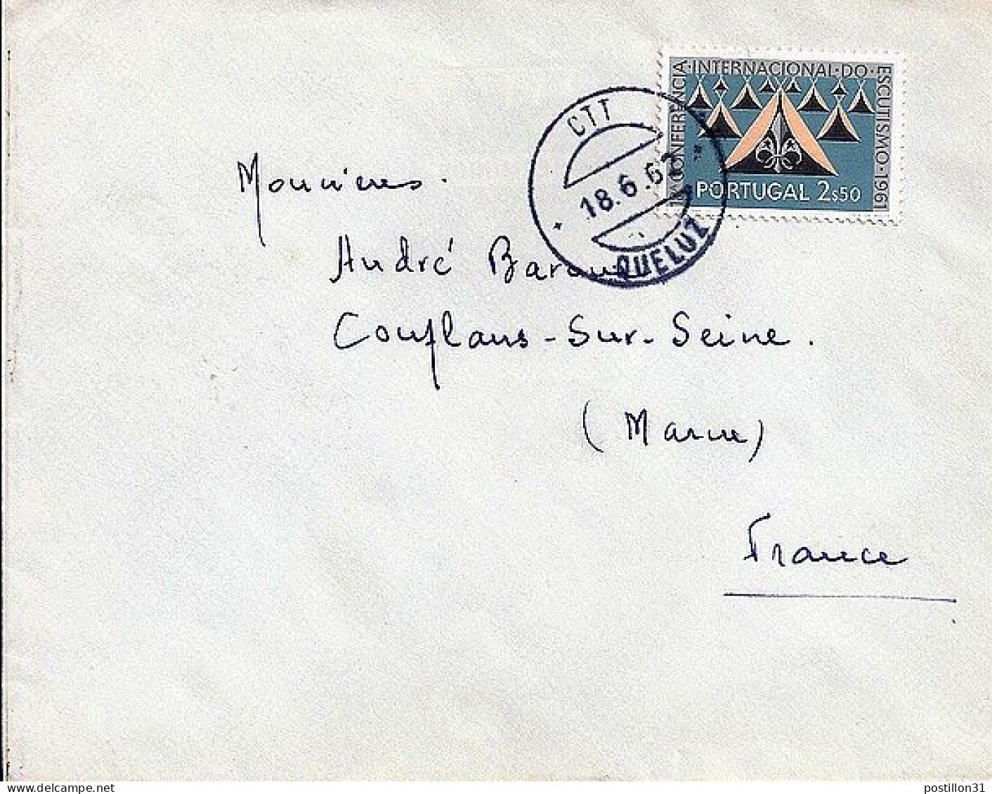 PORTUGAL N° 901 S/L. DE QUELUZ / 18.6.62 POUR LA FRANCE - Storia Postale