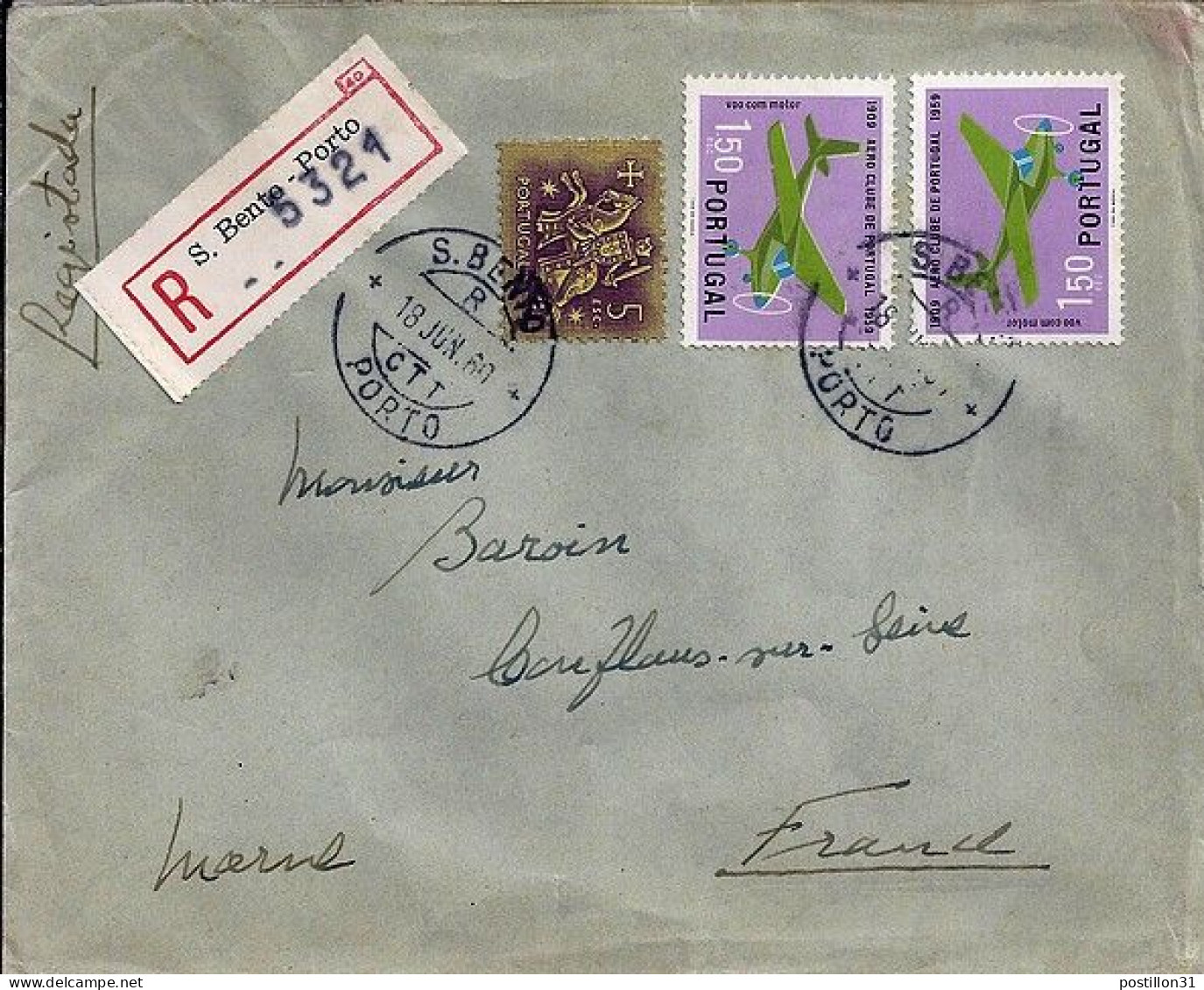 PORTUGAL N° 865x2/785 S/L. REC. DE PORTO / 18.6.60 POUR LA FRANCE - Briefe U. Dokumente