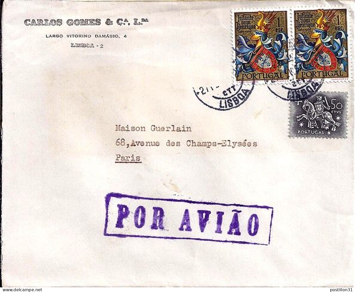 PORTUGAL N° 859/784 S/L. DE LISBONNE / 10.4.60 POUR LA FRANCE - Covers & Documents