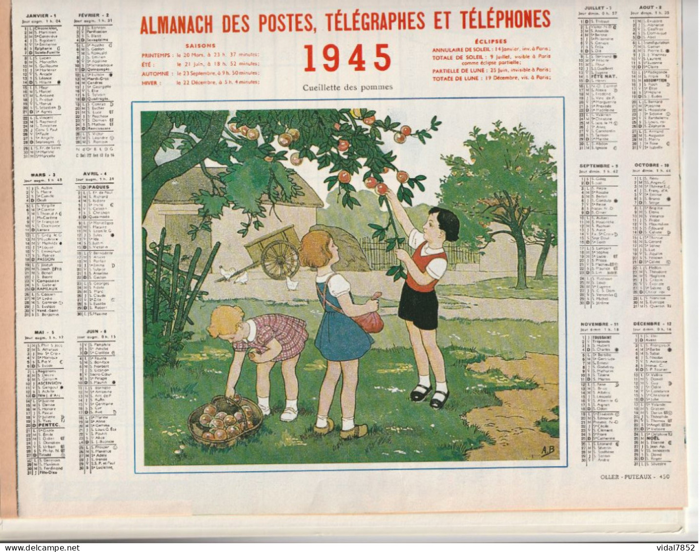 Calendrier-Almanach Des P.T.T 1992-Fac Similé Intérieur Calendriers 1929-1945 - Département AIN-01-Référence 412 - Grossformat : 1991-00