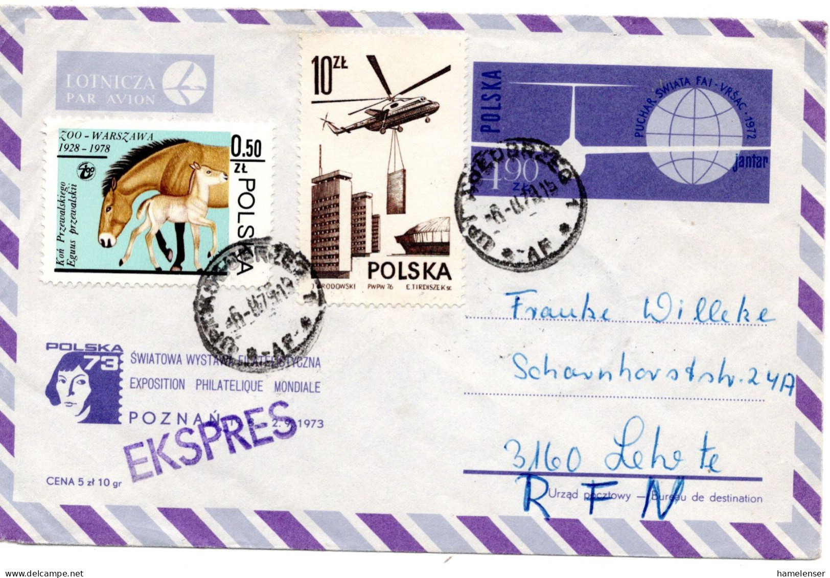 73456 - Polen - 1979 - 4,90Zl "POLSKA '73" GALpUmschl M ZusFrankatur Als EilBf KOLOBRZEG -> ... -> LEHRTE (BRD) - Lettres & Documents