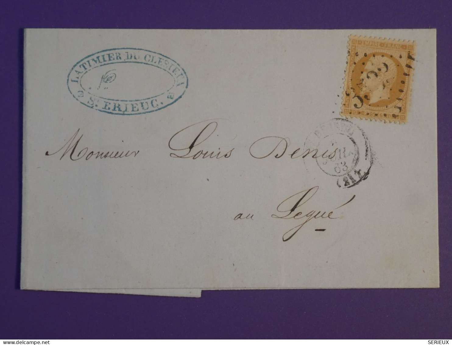 DF20 FRANCE  BELLE LETTRE 1863 ST BRIEUC  AU LEGUE + N°21 + AFF. INTERESSANT + - 1849-1876: Période Classique