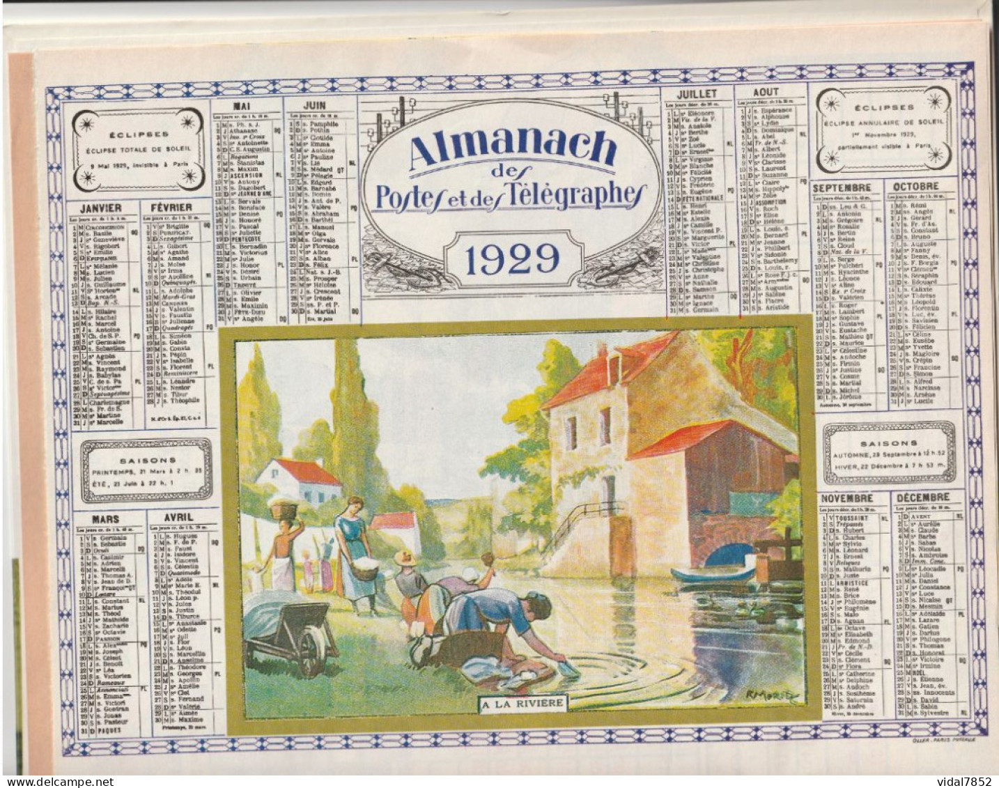 Calendrier-Almanach Des P.T.T 1992-Fac Similé Intérieur Calendriers 1929-1945 - Département AIN-01-Référence 428 - Groot Formaat: 1991-00